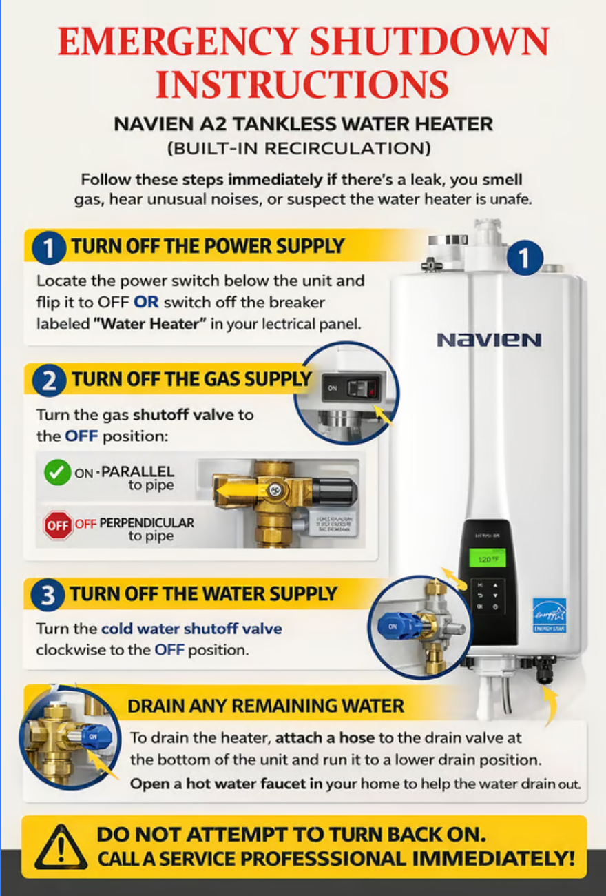 navian a2 shut down instructions emergency